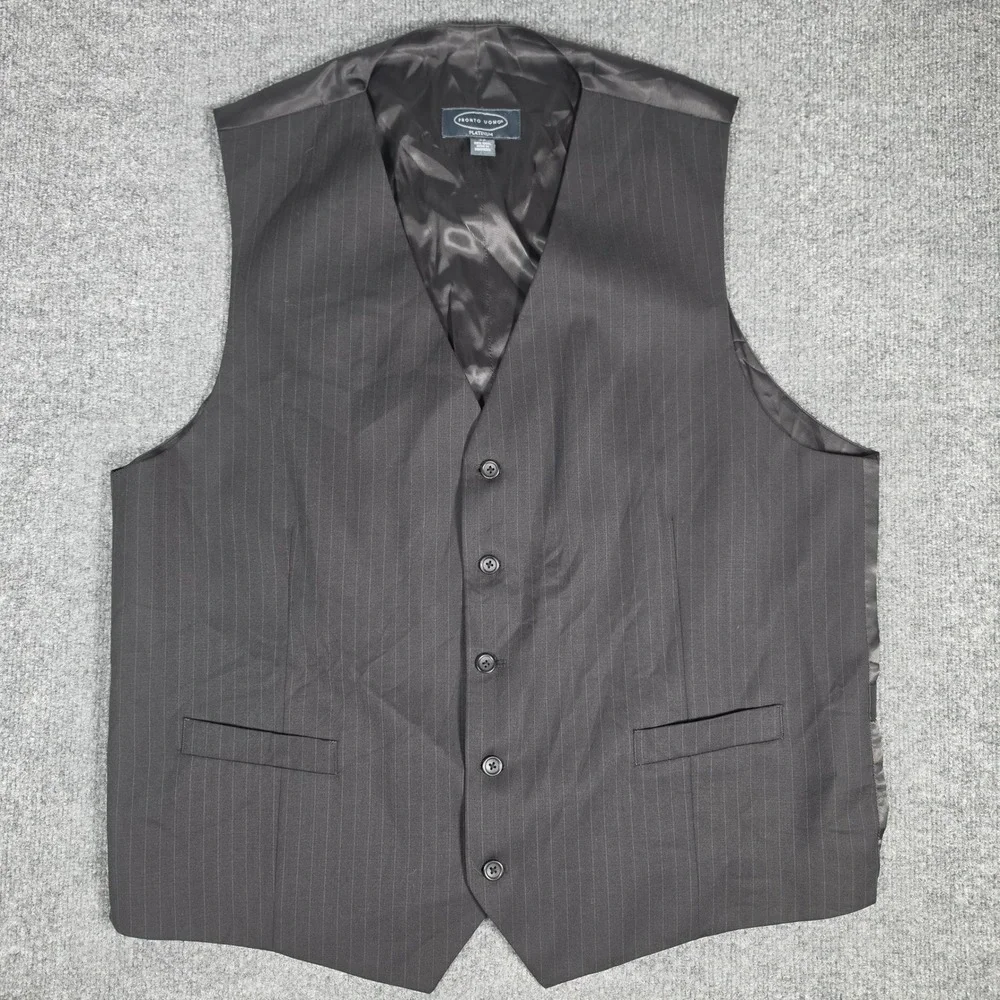 Pronto Uomo Platinum Mens 3X Pinstripe Suit Vest 100% Wool Charcoal Grey Vest